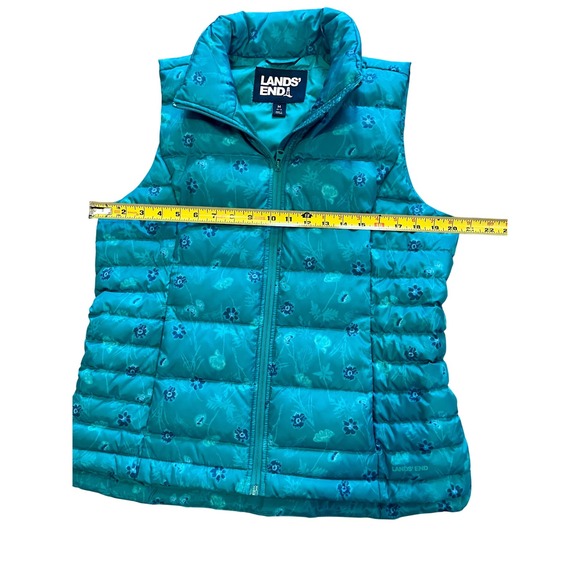 Lands' End Women's Down Puffer Vest Floral Print Teal Blue Lightweight Medium - Picture 7 of 7